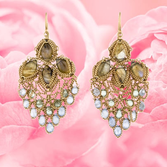 SOLD -Anthony Nak 18k Labradorite & Aquamarine Earrings - Picture 2 of 7